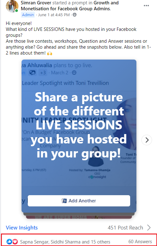 start a prompt for quick facebook group engagement