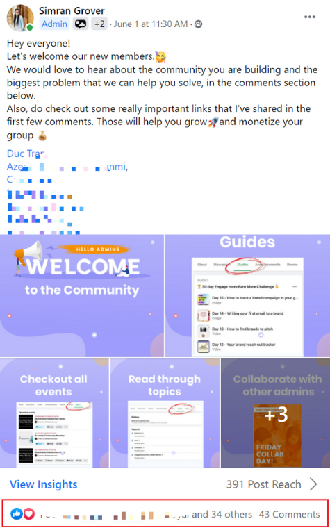 Facebook Group Engagement by welcoming new members
