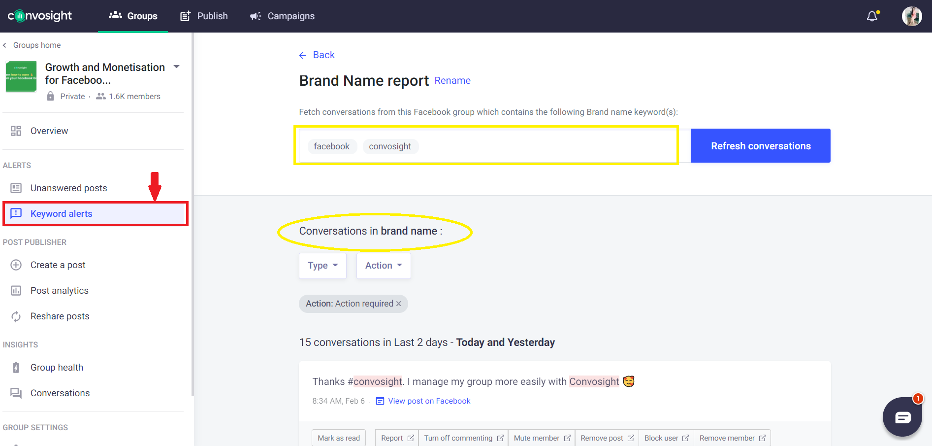 keywords alerts brand report