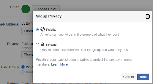 How to change from public to private facebook group