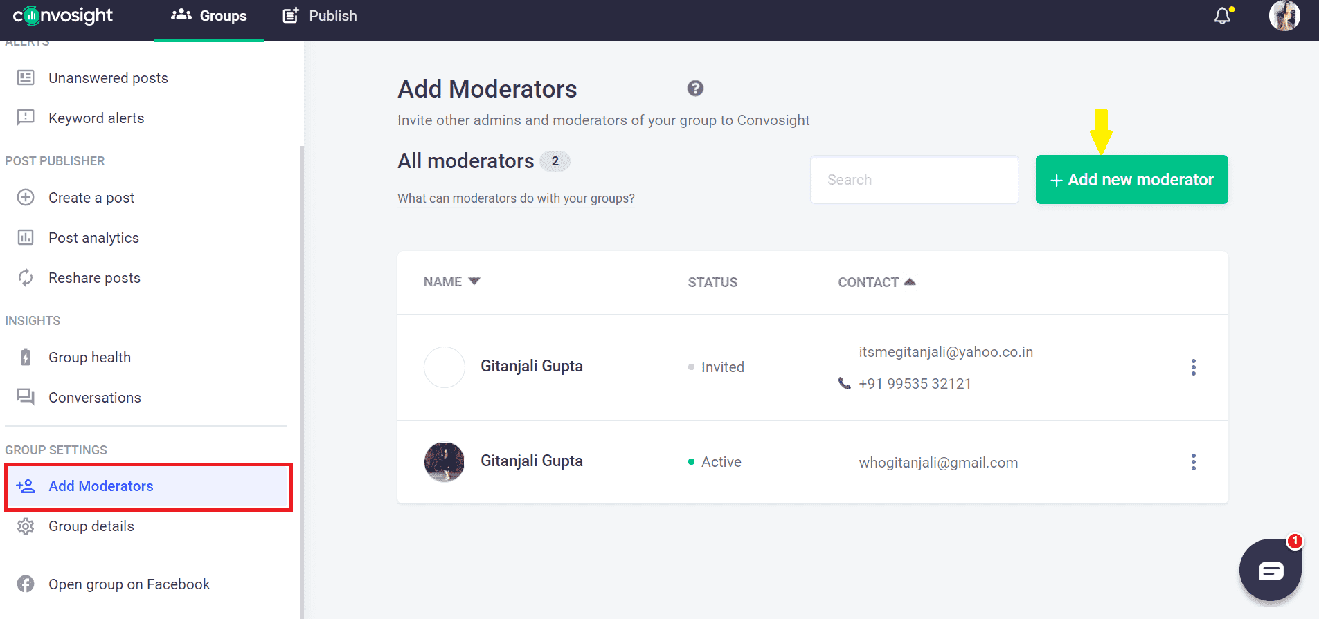 add moderator by Convosight Dashboard