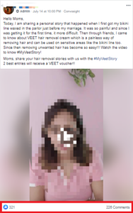 veet, Facebook group, veet story