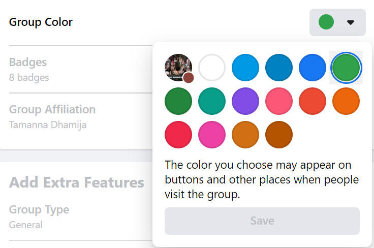 Facebook group color