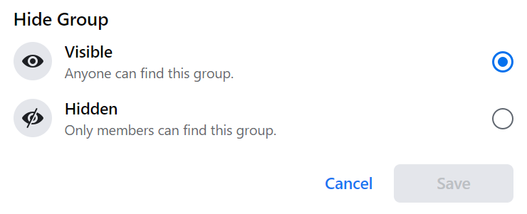 hide group, facebook group settings
