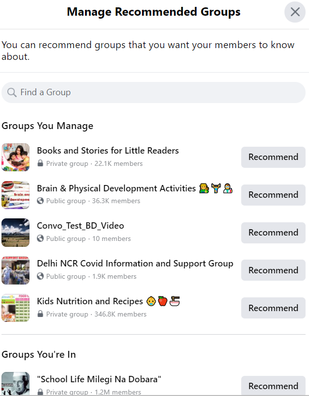 manage recommended groups