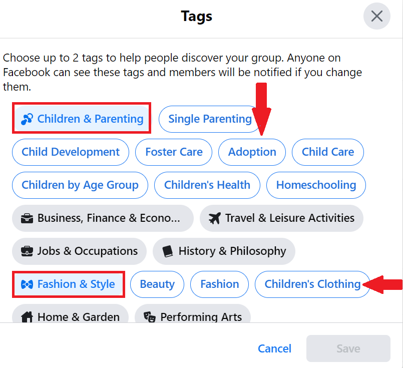 tags in fb group settings