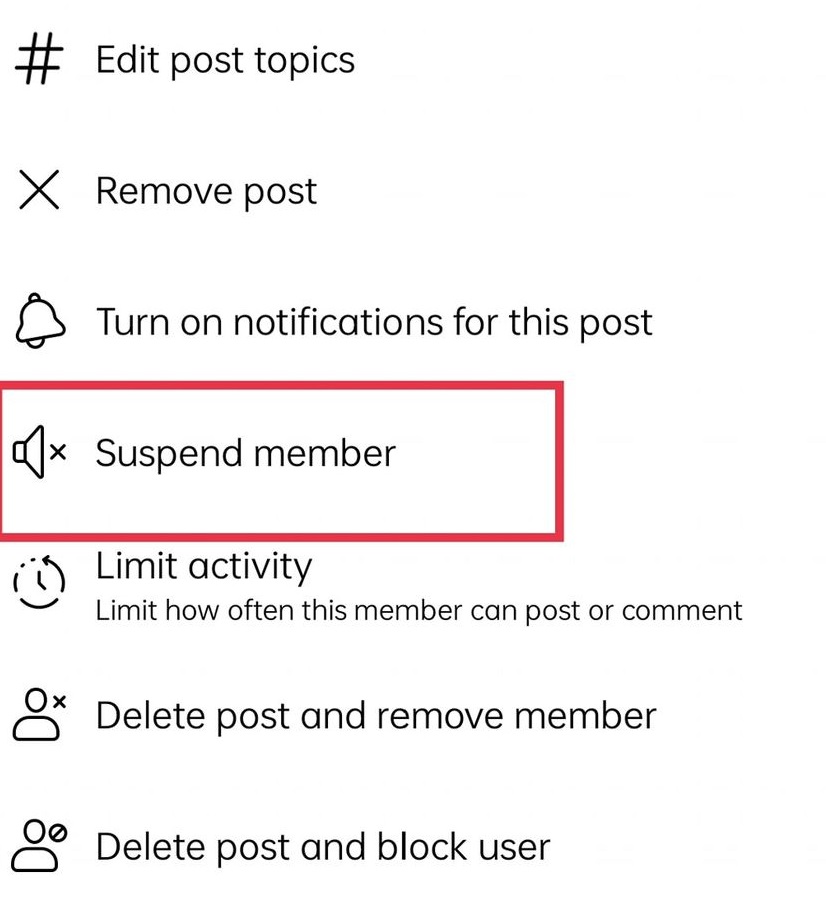 Suspend Member in FB Group