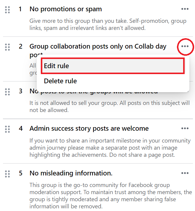 How to make changes in fb group rules after months ago