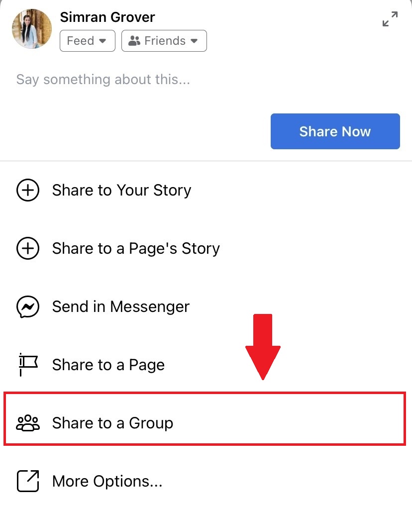 How to share a post to a Facebook Group?