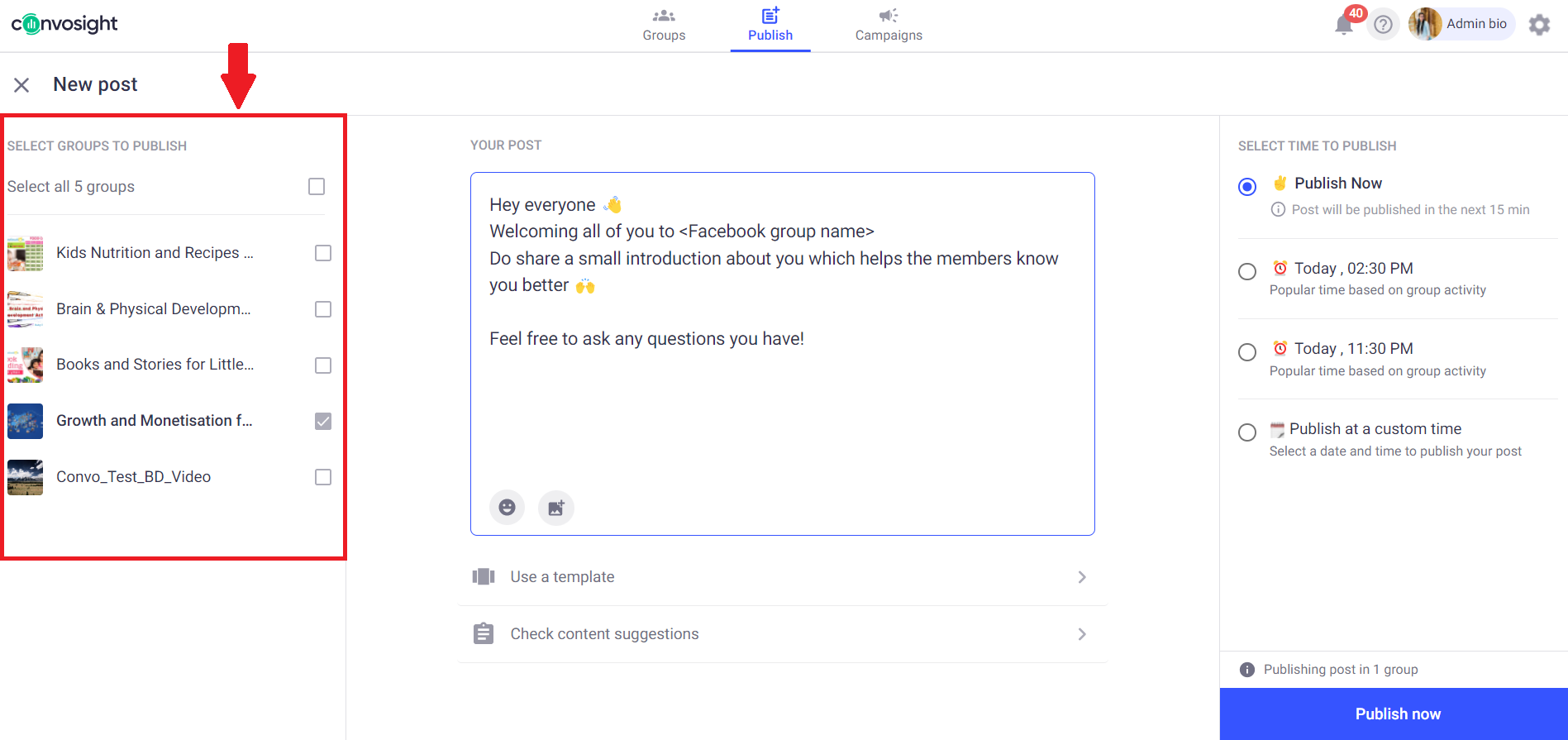 Как опубликовать сообщение в группе Facebook?