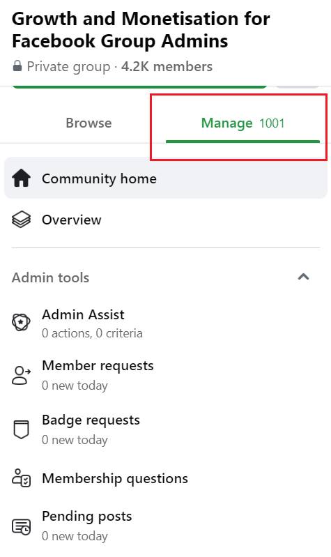 Manage Feature in Facebook group