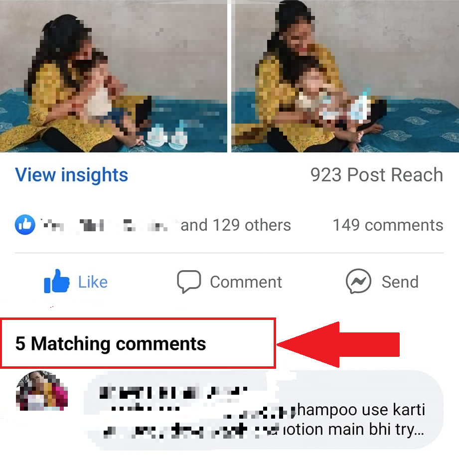 Matching comments on facebook posts