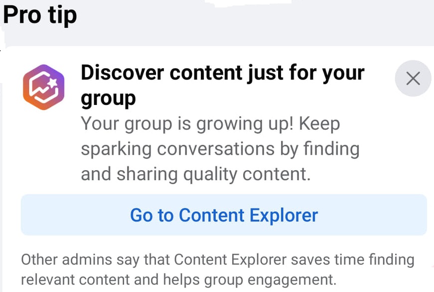  Content explorer in Facebook Group