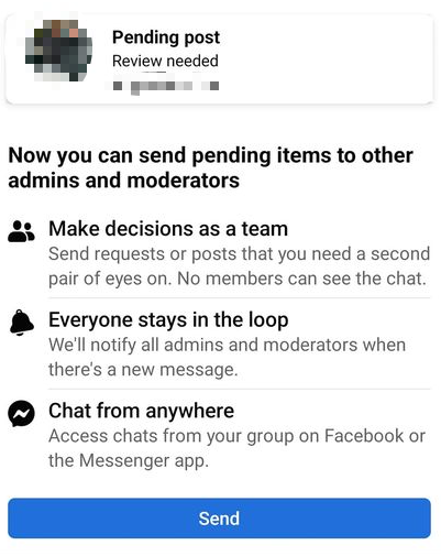 Sending post in a facebook group