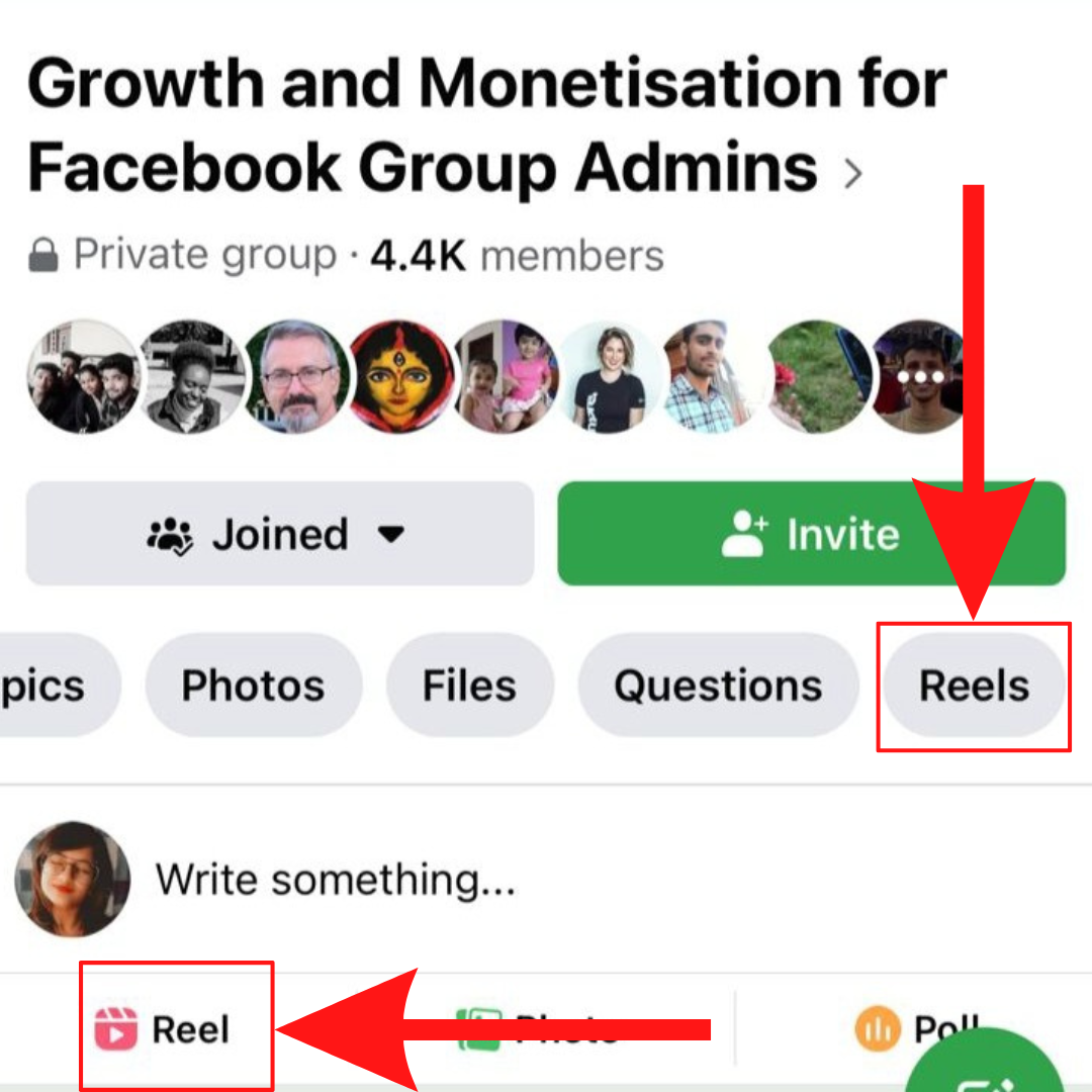 How do I create a reel in a Facebook group?
