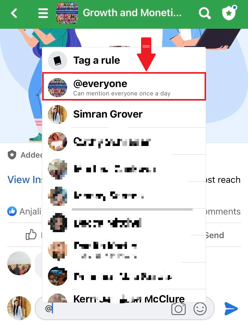 How to select @everyone tag in facebook community 
