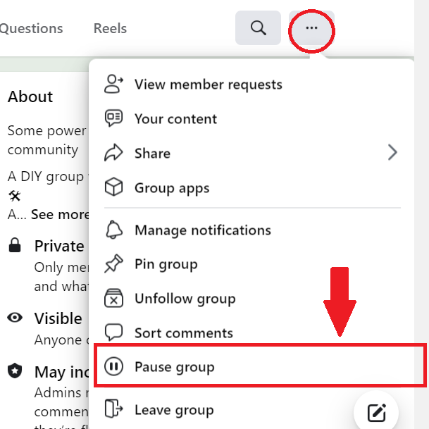 Pause Group Option on Facebook 